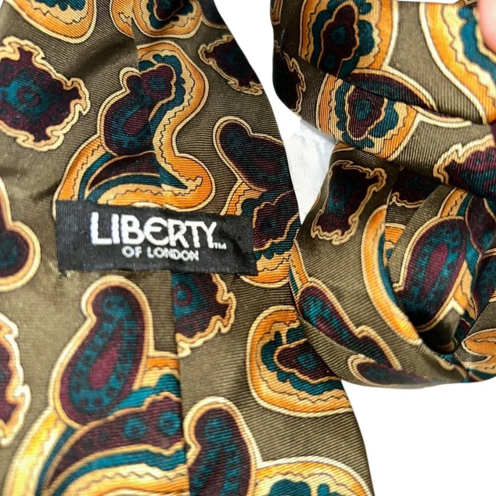 Liberty of London olive teal burgundy Paisley FALL 100% SILK tie USA